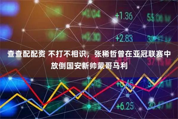查查配配资 不打不相识，张稀哲曾在亚冠联赛中放倒国安新帅蒙哥马利